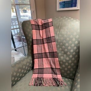 Super Soft Pink and Black Plaid Fringed Scarf 12” x 72” Super Soft Cashmere Feel